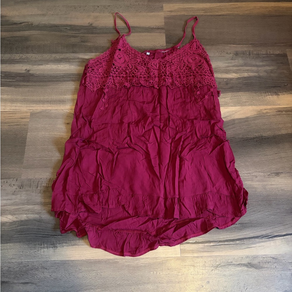 Womens Crochet Yoke Spaghetti Strap Berry Purple/Pink Tank Size 3X